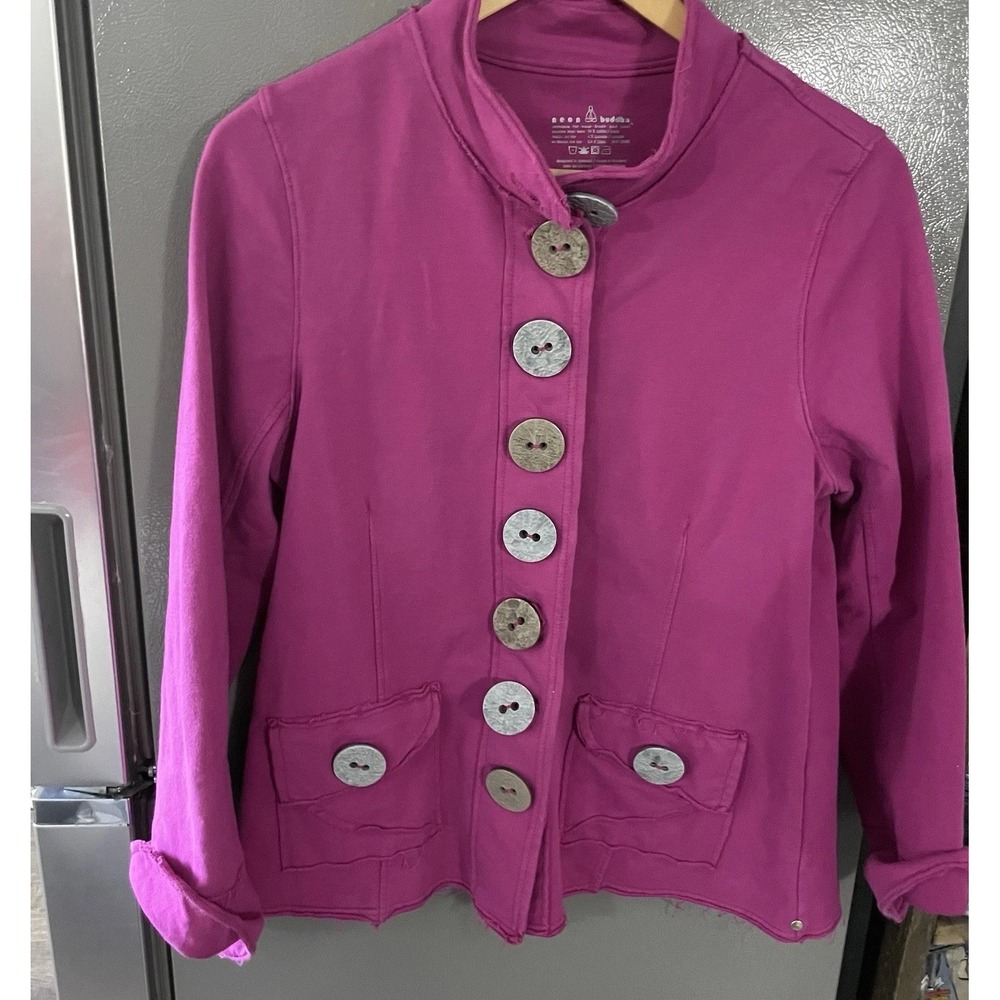 Neon buddha Cotton blend Jacket Fushia Pink Button Down Sweater Women's‎ Medium